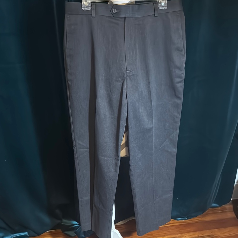 Dark Gray Men’s Relaxed Fit Flat Front Dress Pants with Belt Loops by Dockers